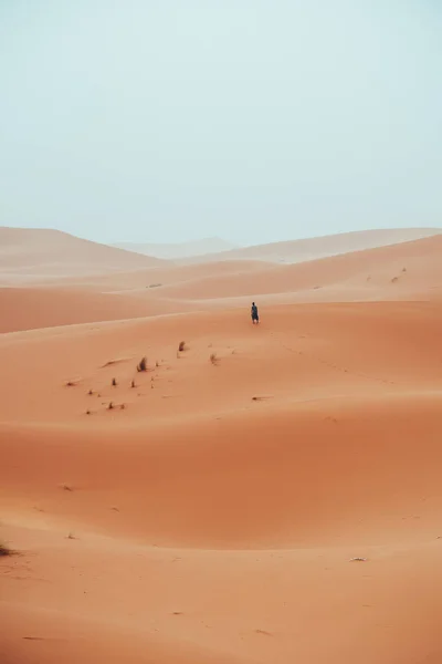 Incidentele Man Dwalend Door Sahara Woestijn Merzouga Marokko Hoge Kwaliteit — Stockfoto