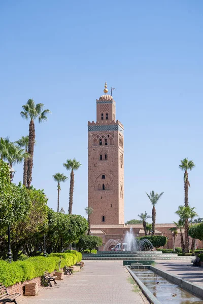 Mešita Koutoubia Marrákeš Maroko Jasného Slunečného Dne Kvalitní Fotografie — Stock fotografie