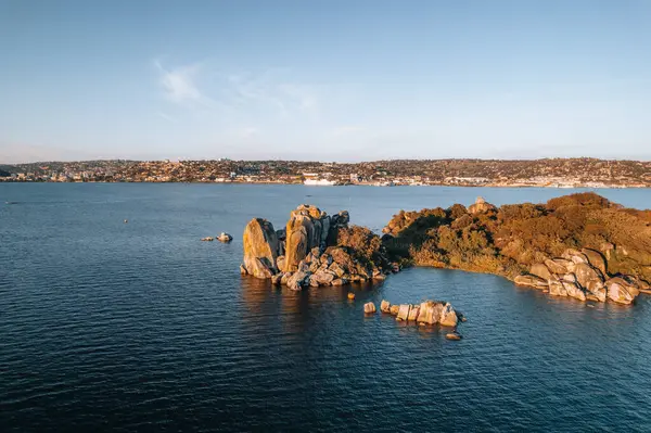 stock image Aerial drone photo during sunset at Lake Victoria, Mwanza, City of Rocks, Tanzania. High quality photo