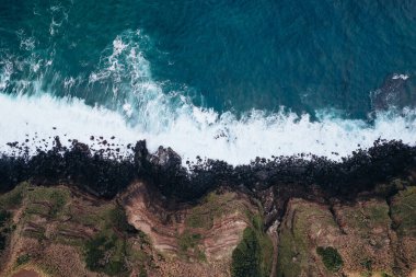 Azores Sao Miguel Portekiz 'deki sahil sahili, kara ve okyanus fotoğrafı. Yüksek kalite fotoğraf