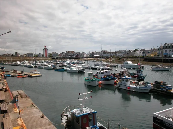 Uma Grande Vista Porto Porto Guivinec Com Alguns Navios Turistas — Fotografia de Stock