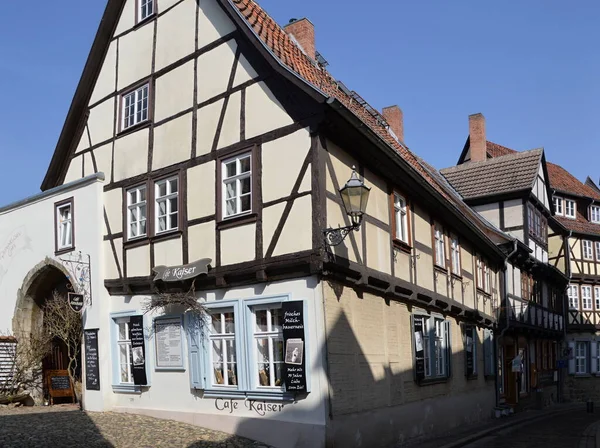 Történelmi Épület Óvárosban Quedlinburg Harz Hegység Szászország Anhalt — Stock Fotó