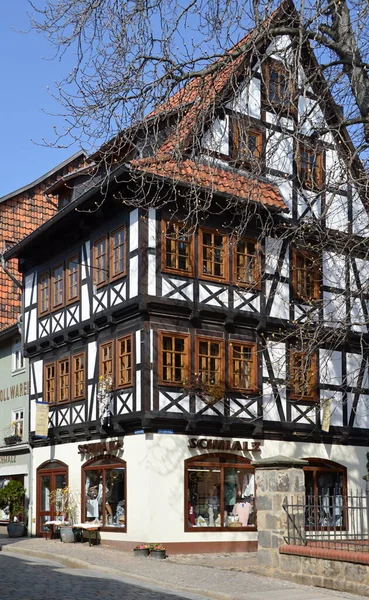 Ιστορικό Κτίριο Στην Παλιά Πόλη Του Quedlinburg Στα Βουνά Harz — Φωτογραφία Αρχείου