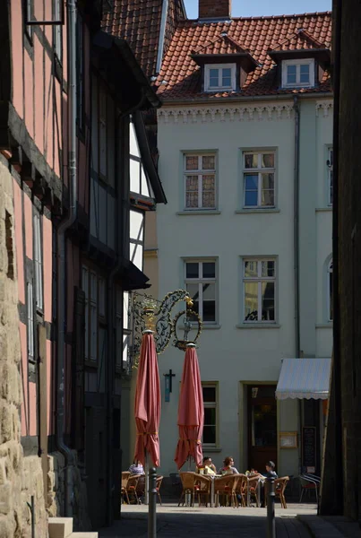 Történelmi Épületek Óvárosban Quedlinburg Harz Hegység Szász Anhalt — Stock Fotó