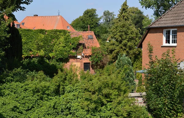 Bâtiments Historiques Dans Vieille Ville Nienburg Près Rivière Weser Basse — Photo