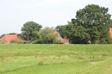 Aşağı Saksonya 'daki Aller Nehri' ndeki Hodenhagen Köyü 'nde bahar.