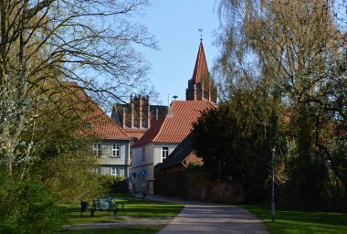Park and City Hall in Spring in the Old Town of Walsrode, Lower Saxony