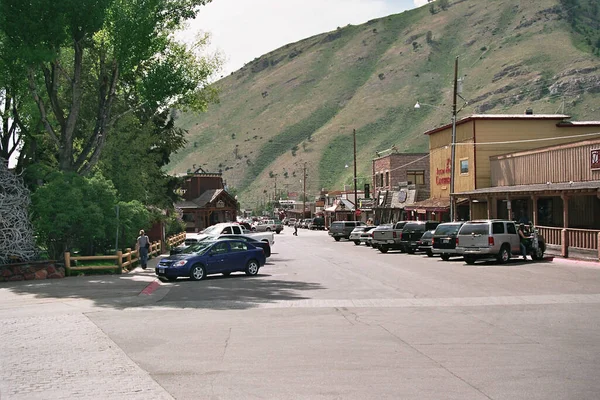 Cena Rua Cidade Velha Ocidental Jackson Wyoming — Fotografia de Stock