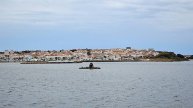 San Pietro Adası, Sardunya, İtalya 'daki Eski Carloforte Kasabası Panoraması