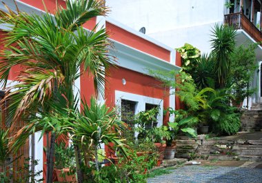 Eski San Juan kasabasındaki tarihi bina, Porto Riko 'nun başkenti.