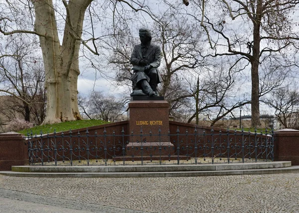 Статуя Террасе Реки Эльба Дрездене Столице Саксонии — стоковое фото