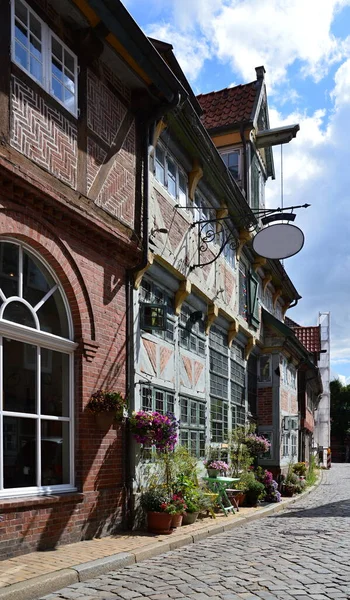 Historiska Byggnader Lauenburgs Gamla Stad Vid Floden Elbe Schleswig Holstein — Stockfoto
