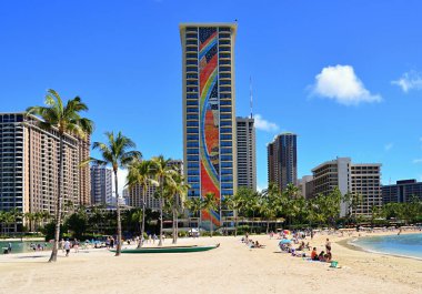 Waikiki Plajı 'ndaki Pasifik Panorama, Oahu Adası, Hawaii