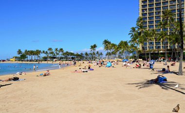 Waikiki Plajı 'ndaki Pasifik Panorama, Oahu Adası, Hawaii
