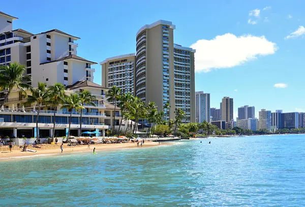 Waikiki Plajı 'ndaki Pasifik Panorama, Oahu Adası, Hawaii