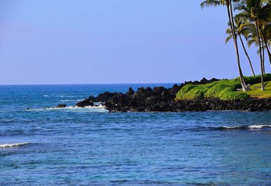 Pasifik 'te Panorama, Büyük Ada' da Kona Sahili, Hawaii