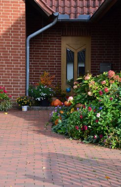 Sonbaharda çiftlikte, kasabada, River Aller, Aşağı Saksonya 'da.