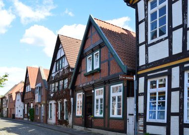 Historical Buildings in the Old Town of Nienburg at the River Weser, Lower Saxony clipart