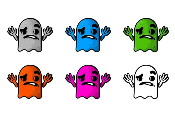 Set Cartoon Ghost Vector Illustration Isolated White Background — Stock Vector