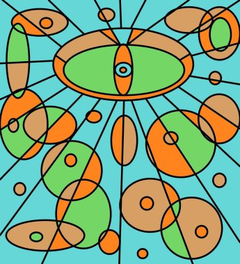 70 'lerin modası geçmiş hippi desenleri, turuncu ve mavinin kumlu tonlarıyla yeşili gösteriyor. giysi kapakları için saç bandı etiketleri