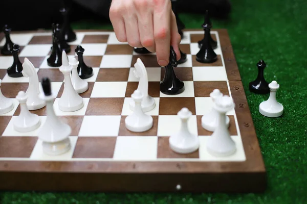 Logická Strategie Šachy Deskové Hry Pro Rodinu Přátele Fotografii Sedí — Stock fotografie