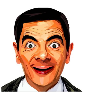 Sayın Bean Rowan Atkinson vektör tasarımı parıldayan gözler logo ikonu başkanı Charlie Chaplin komik karakter komedyen moda tabela stili sanat grafik tasarımı siyah renkli beyaz izole arkaplan