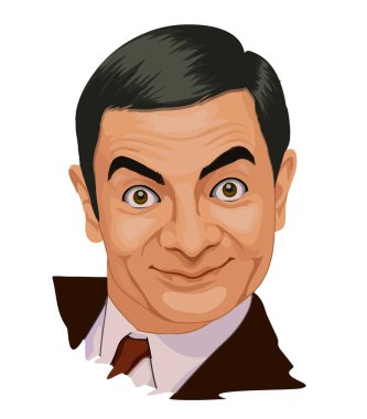 Sayın Bean Rowan Atkinson vektör tasarımı parıldayan gözler logo ikonu başkanı Charlie Chaplin komik karakter komedyen moda tabela stili sanat grafik tasarımı siyah renkli beyaz izole arkaplan