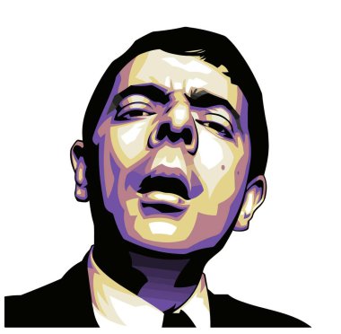 Sayın Bean Rowan Atkinson vektör tasarımı parıldayan gözler logo ikonu başkanı Charlie Chaplin komik karakter komedyen moda tabela stili sanat grafik tasarımı siyah renkli beyaz izole arkaplan
