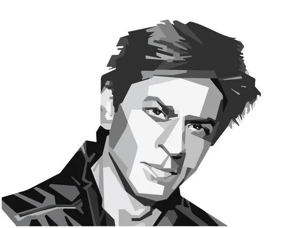 Shah Rukh Khan艺术脸设计矢量模板线低多纹理灰白色草图隔离背景 — 图库矢量图片