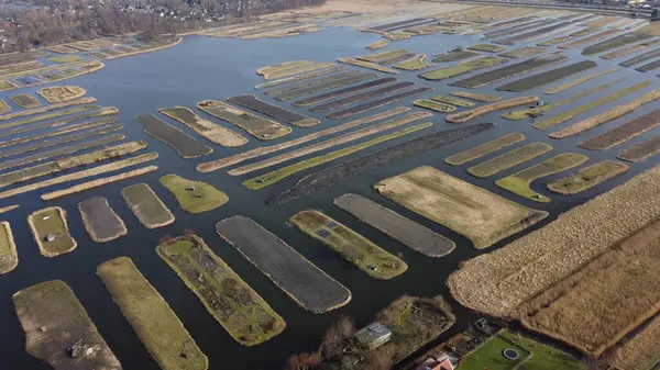 Hollanda 'daki bir nehrin havadan görünüşü