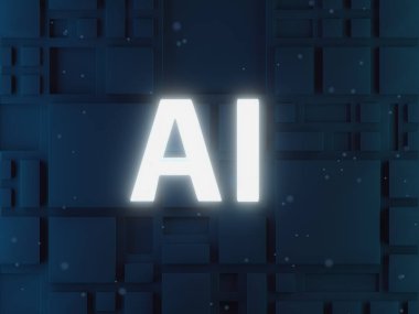 Koyu arkaplan üzerinde parıltı efektli 3D oluşturulmuş yapay zeka kavramı