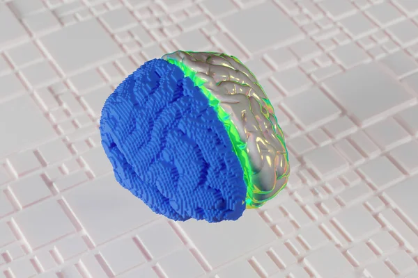 Render Brain Split Middle Green Laser Beam Concept Neurology Artificial — Stock Photo, Image