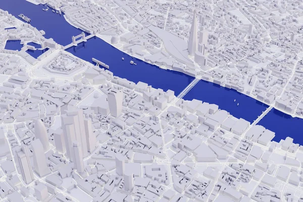 London Flygbild Konceptuell Låg Poly Stad Vita Byggnader Med Floden — Stockfoto