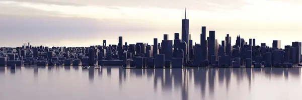 Széles Látószögű Panorámás Kilátás Alsó Manhattan Területén New York City — Stock Fotó