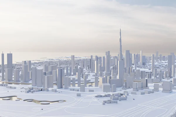Légi Kilátás Dubai Belvárosára Alacsony Poli Miniatűr Város Fehér Felhőkarcolókkal — Stock Fotó