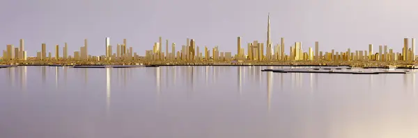 Széles Látószögű Panoráma Dubai Belvárosára Burj Khalifával Alacsony Poli Miniatűr — Stock Fotó