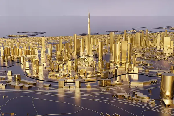 Légi Felvétel Dubai Belvárosáról Burj Khalifával Alacsony Poli Miniatűr Város — Stock Fotó