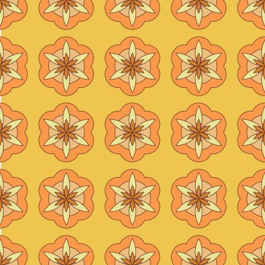 70 'lerin ortalarında eski tip soyut çiçek desenli arka plan, pürüzsüz duvar kağıdı, vektör illüstrasyonu