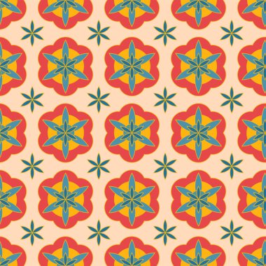 70 'lerin ortalarında eski tip soyut çiçek desenli arka plan, pürüzsüz duvar kağıdı, vektör illüstrasyonu