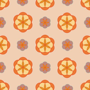 70 'lerin ortalarında eski tip soyut çiçek desenli arka plan, pürüzsüz duvar kağıdı, vektör illüstrasyonu