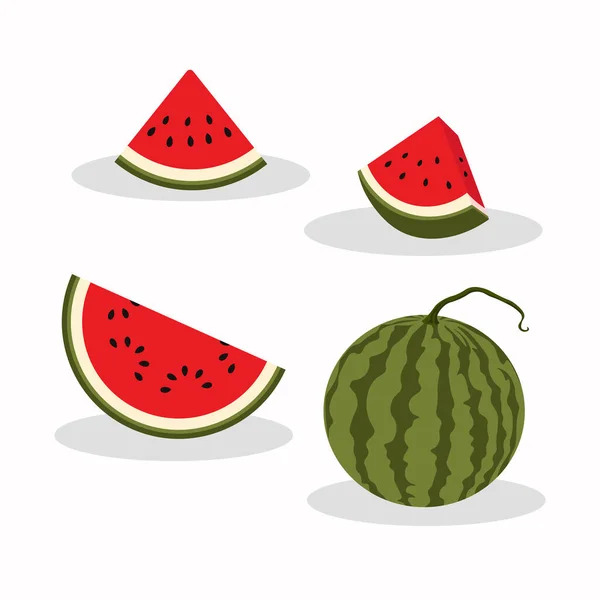 Vector Set Whole Slices Watermelon Fruit Isolated Vector Slice Watermelon — Stock Vector