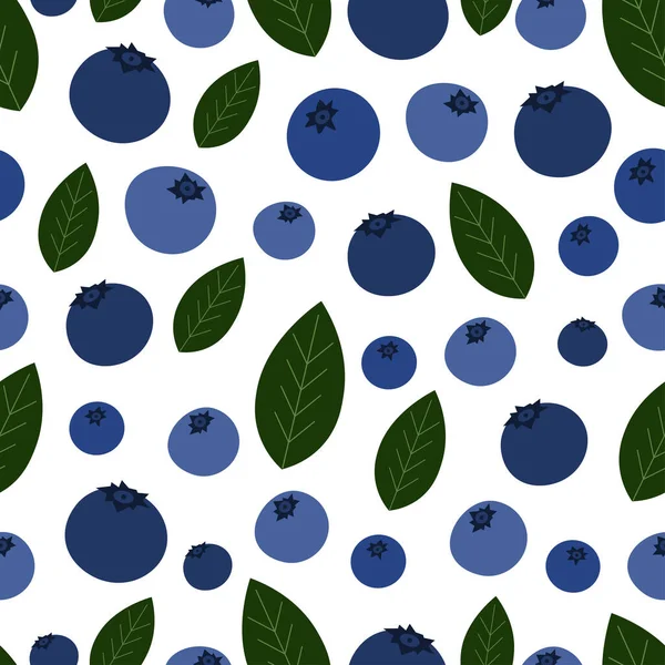 Blueberry Vector Seamless Pattern Natural Fresh Ripe Tasty Blueberries White — Stock Vector