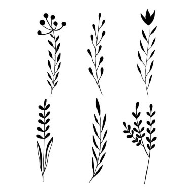 El, Beyaz Arkaplanda Siyah ve Beyaz Bahar Çiçekleri Çekiyor. Robot resim. Doodle tarzı