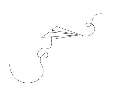 Continuous one line drawing of isolated vector object paper airplane is flying clipart