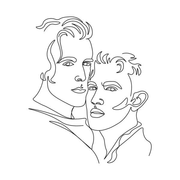 Minimalist tarzda iki çocuğun stilize edilmiş portresi, erkek yüzlerinin silueti aralıksız bir çizgide çizilmiş, bir eşcinselin sevgilileri, birkaç arkadaş.