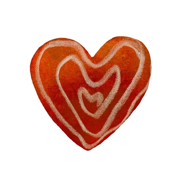 Corazón Con Textura Naranja Una Ilustración Acuarela Aislado Mano Sobre —  Fotos de Stock