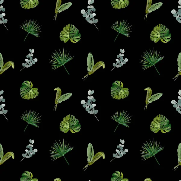 Palm Sömlös Utsmyckade Mönster Akvarell Handritad Illustration Med Gröna Grenar — Stockfoto