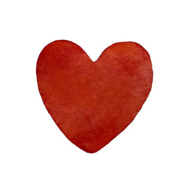 Koyu Kırmızı Kalp Suluboya Çizimi Çizimi Izole Edilmiş Beyaz Arka — Stok fotoğraf
