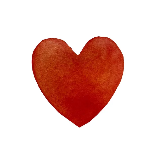 Изолированное Сердце Красный Большой Акварельный Рисунок Ручная Работа Белом Фоне — стоковое фото