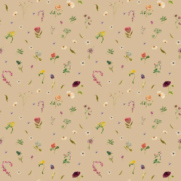 Nahtloses Muster Mit Blütenblättern Eine Aquarellierte Handgezeichnete Illustration Mit Gartenzweigen — Stockfoto